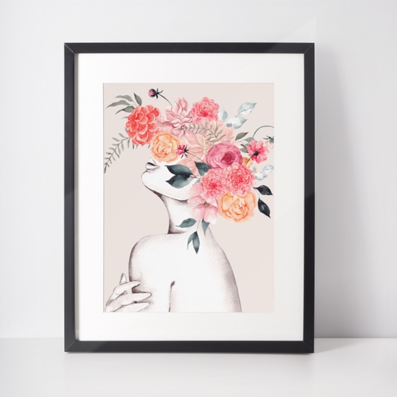 Watercolor Floral Woman Portrait Wall Art Illustration Print Poster Unframed - Picture 8 of 17